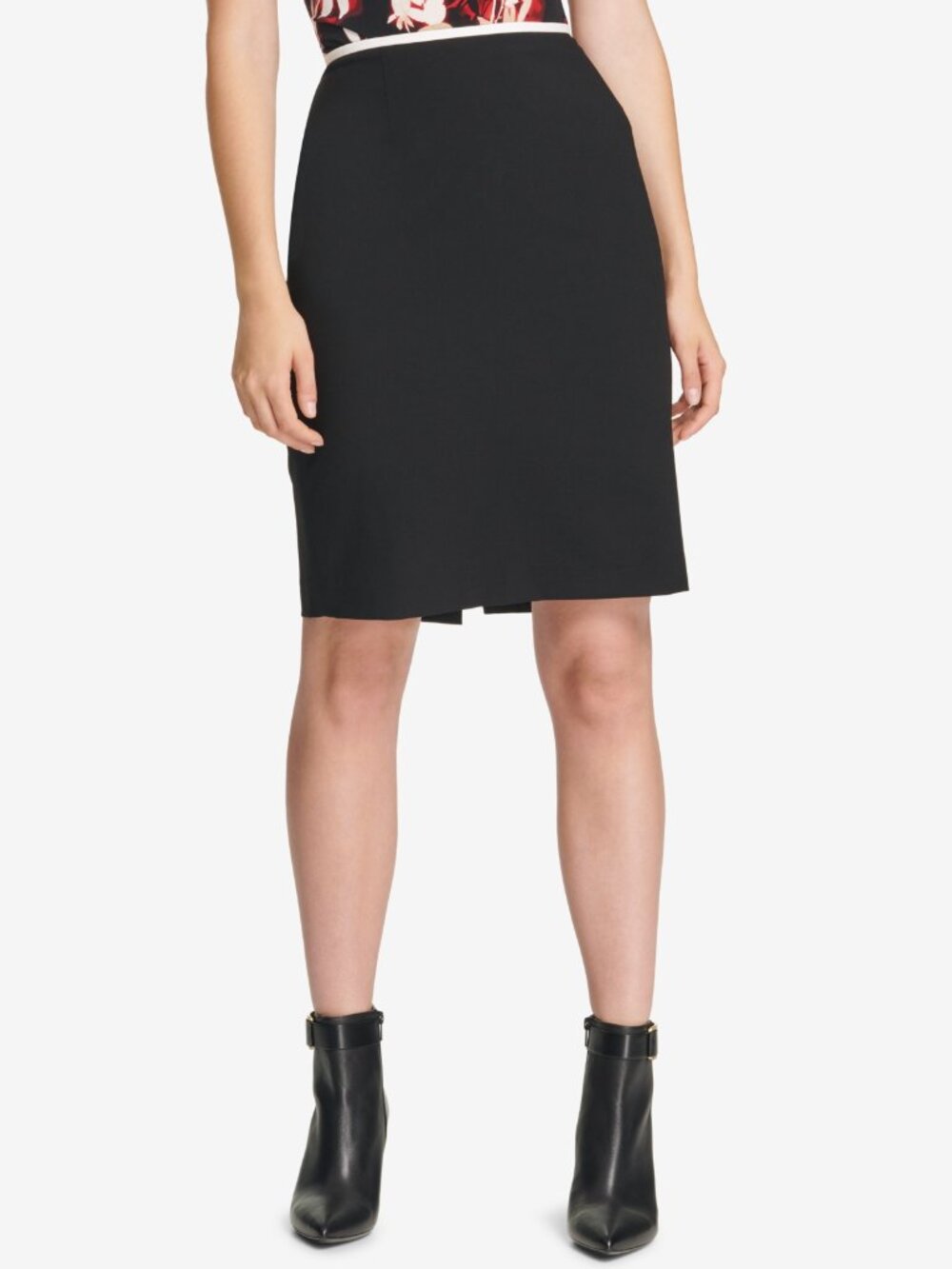 NWT Calvin Klein Womens Size 2 White Accent Black Knee-Length Pencil Skirt NEW